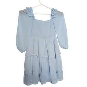 BYINNS squareneck sheer long sleeve ruffle tiered princess dress XL